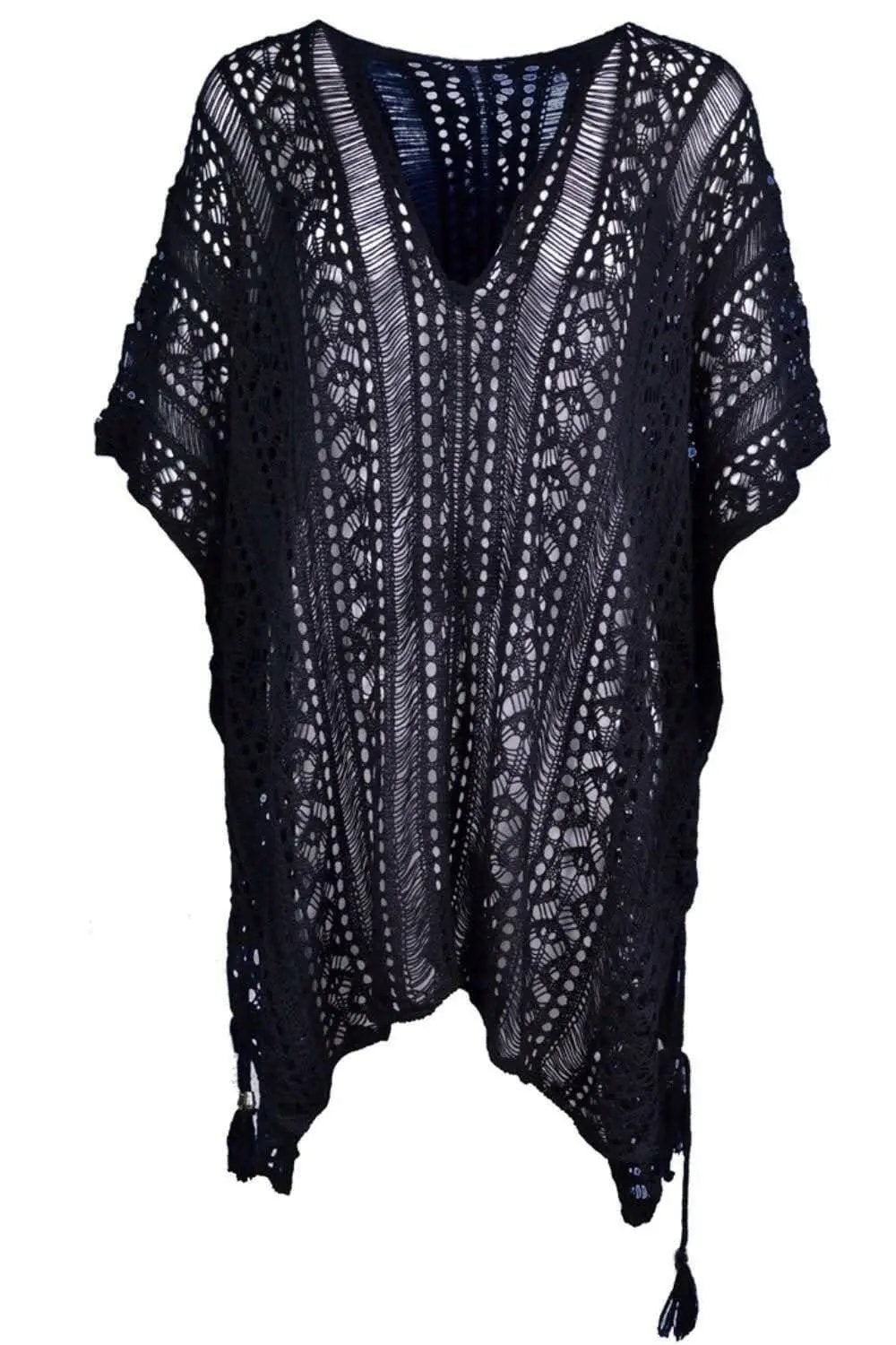 Chic sheer v-neck cover-up with tassels - Love Salve 