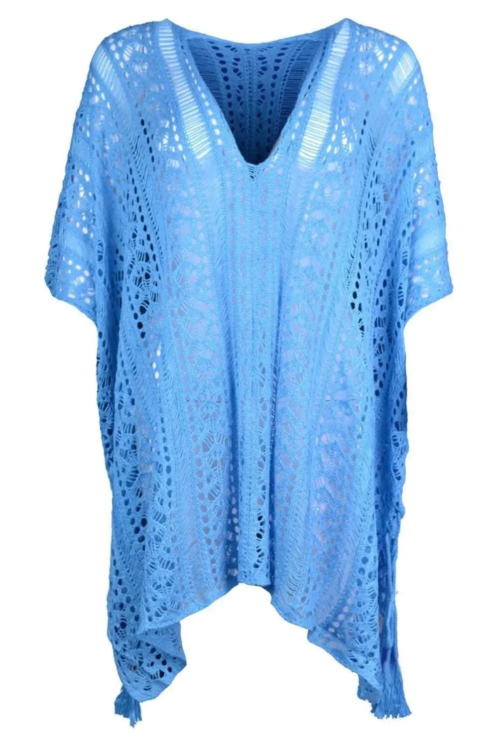 Chic sheer v-neck cover-up with tassels - Love Salve 
