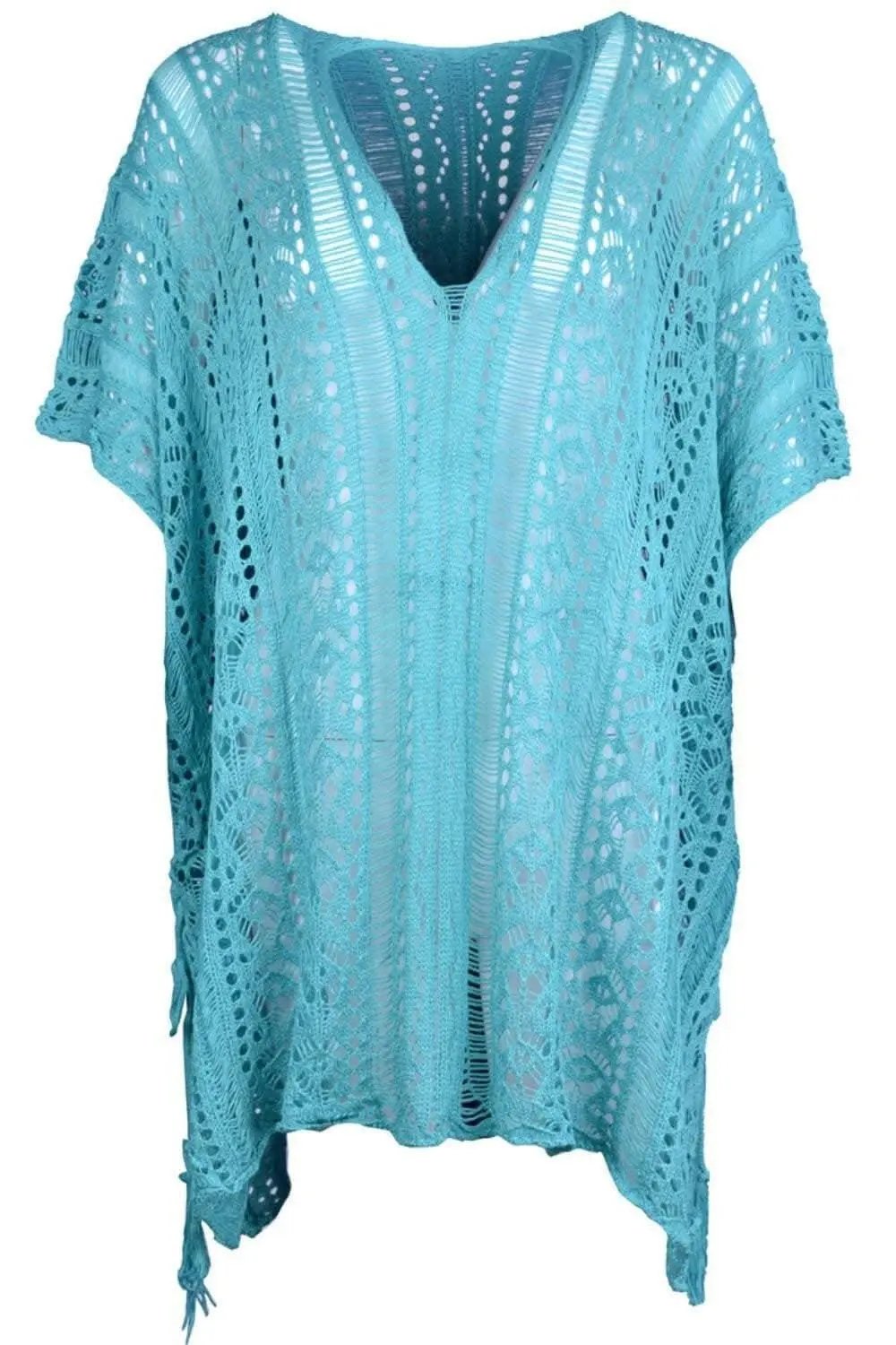 Chic sheer v-neck cover-up with tassels - Love Salve 
