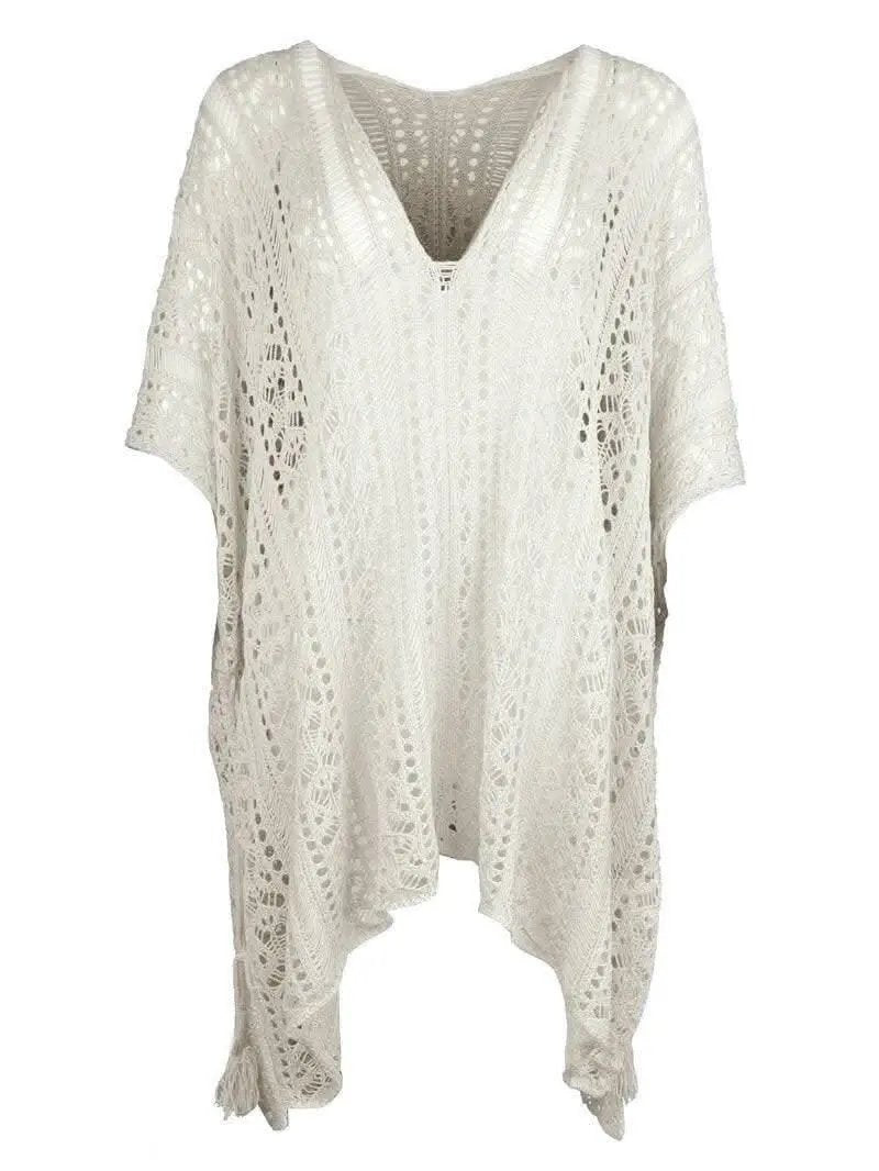 Chic sheer v-neck cover-up with tassels - Love Salve 