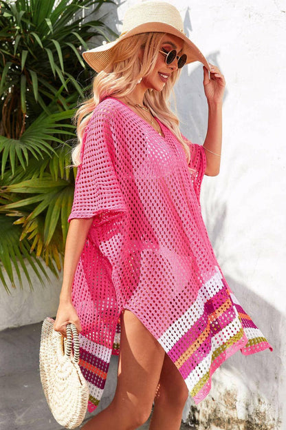 Vibrant Rainbow Striped Crochet Slit Beach Cover-UpExperience the Vibrant Rainbow Striped Crochet Slit Beach Cover-Up
 
 
Pattern: Stand out with a striking contrast pattern of vibrant rainbow stripes
 
Design: FeatuLove Salve Vibrant Rainbow Striped Crochet Slit Beach Cover-swimwear