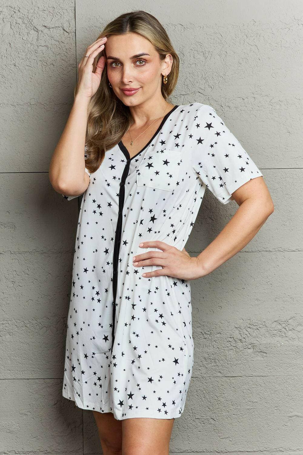 Elegant Midnight Dreams Button-Up Nightwear GownExperience Luxury Comfort with Our Elegant Midnight Dreams Nightwear Gown
 Immerse yourself in a world of luxurious comfort with our Elegant Midnight Dreams Button-ULove Salve Elegant Midnight Dreams Button-swimwear