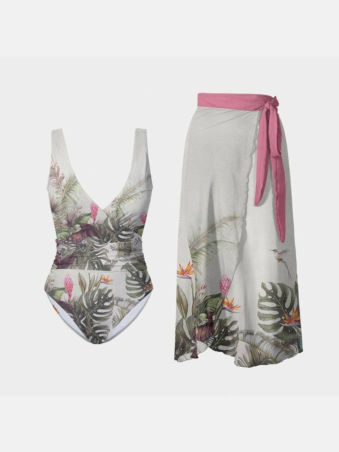 Surplice Print Two-Piece Swim Set with Wide Straps and SkirtStay Stylish by the Water with our Surplice Print Two-Piece Swim Set
 Get ready to make a splash with our Surplice Print Two-Piece Swim Set! This set features a uniqLove Salve -Piece Swim Setswimwear