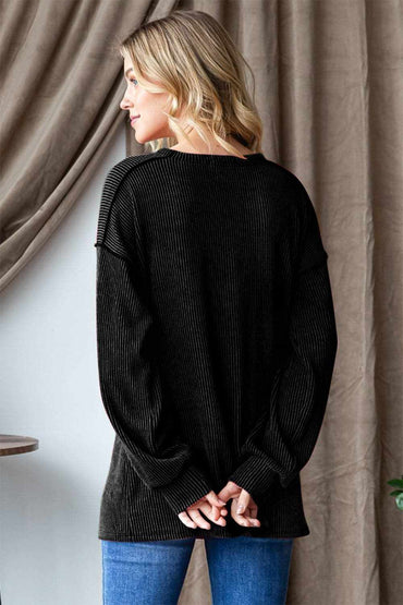 Ribbed long sleeve tee with seams - Love Salve 