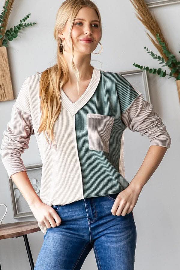 Heimish color block t-shirt with seams - Love Salve 