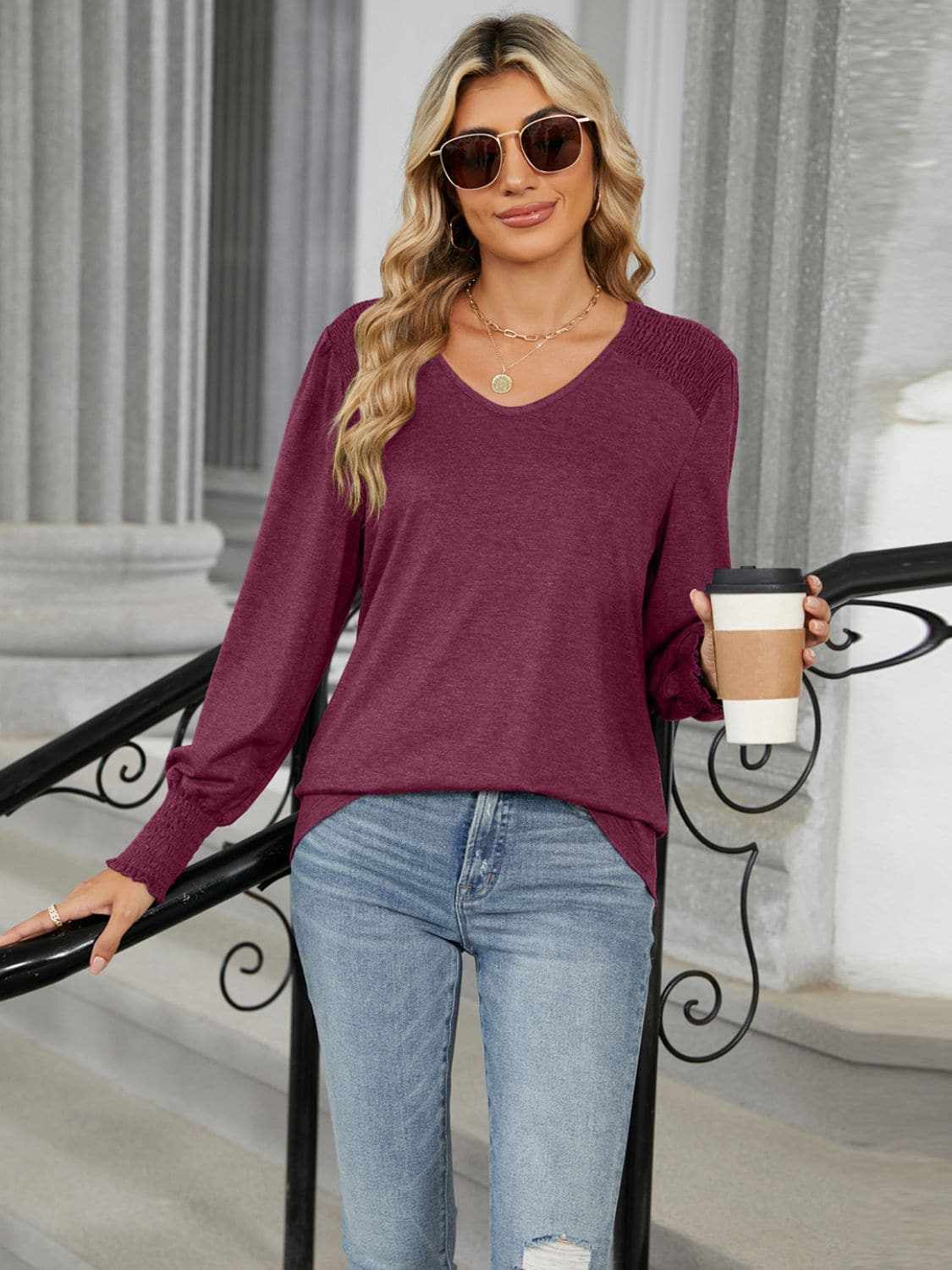 Chic V-neck lantern sleeve top - Love Salve 