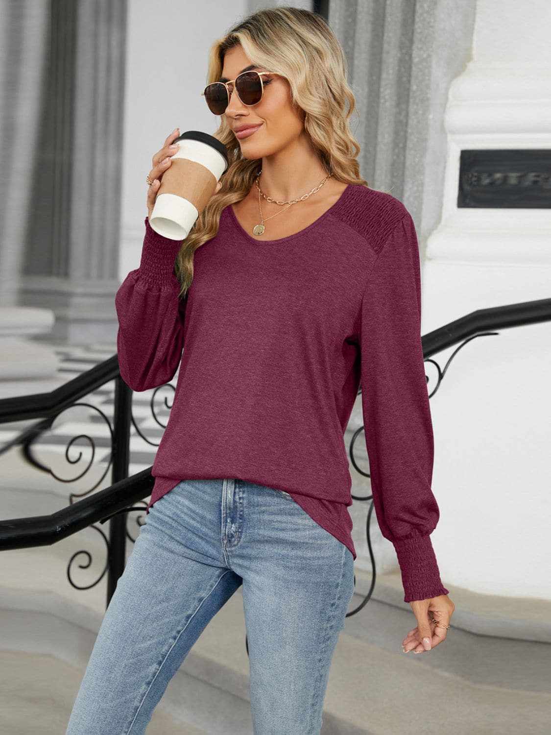 Chic V-neck lantern sleeve top - Love Salve 