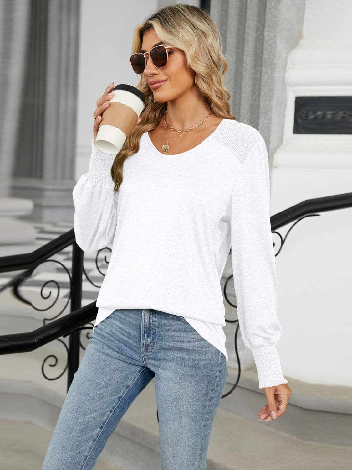 Chic V-neck lantern sleeve top - Love Salve 