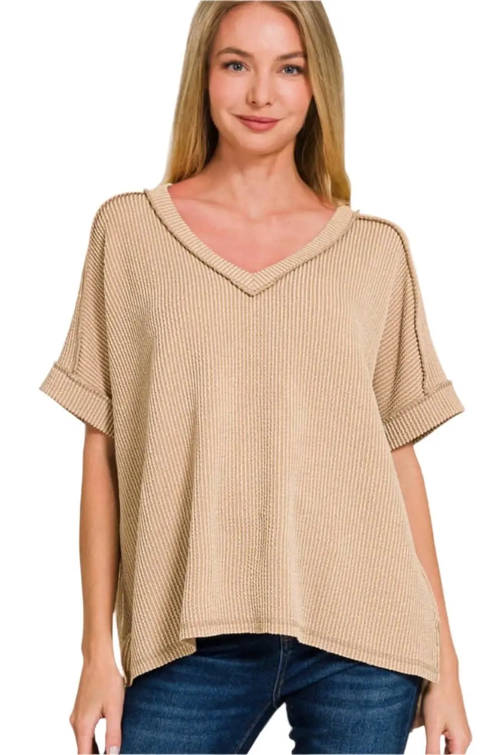 Zenana high-low ribbed tee - Love Salve 