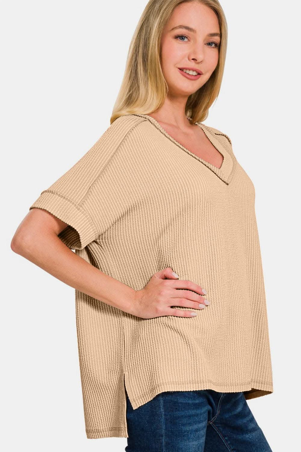 Zenana high-low ribbed tee - Love Salve 