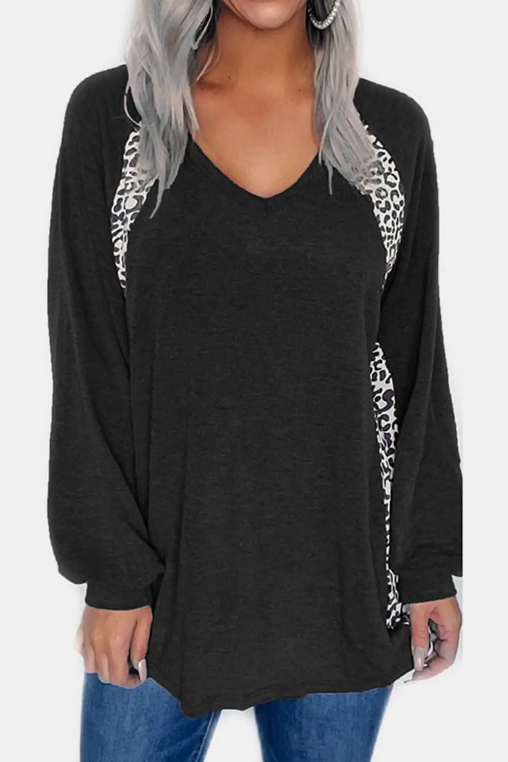 Leopard print v-neck long sleeve tee - Love Salve 