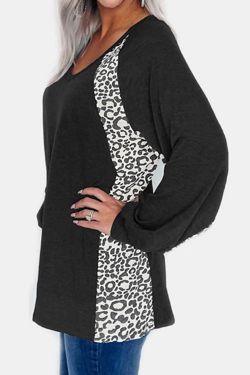 Leopard print v-neck long sleeve tee - Love Salve 