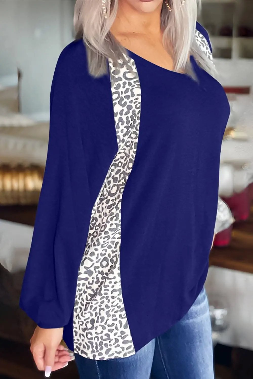 Leopard print v-neck long sleeve tee - Love Salve 