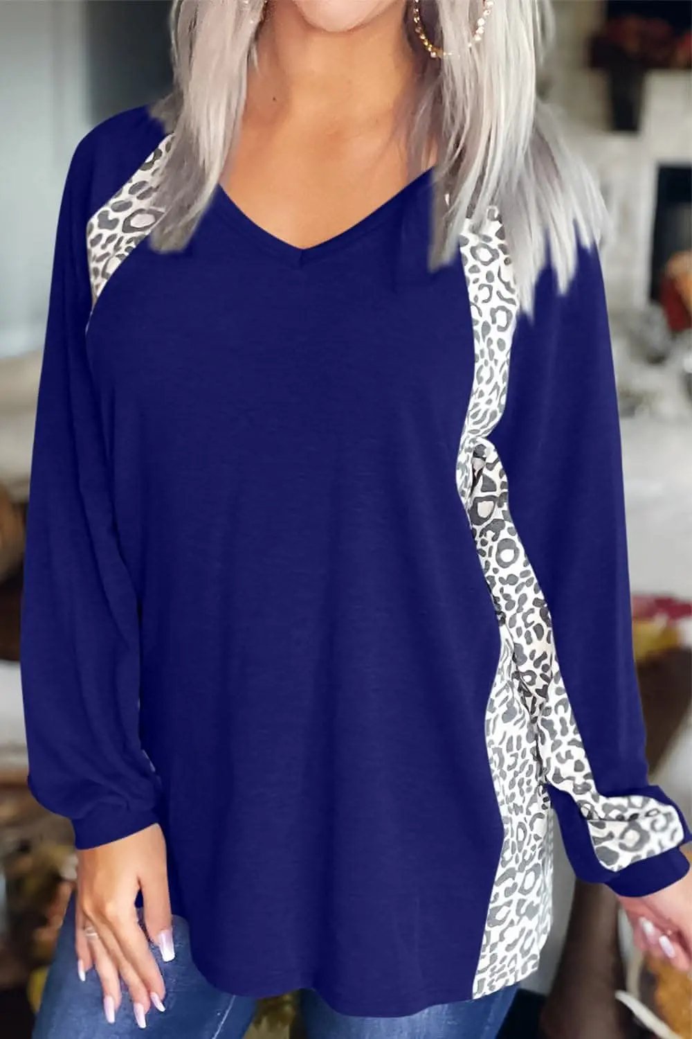 Leopard print v-neck long sleeve tee - Love Salve 
