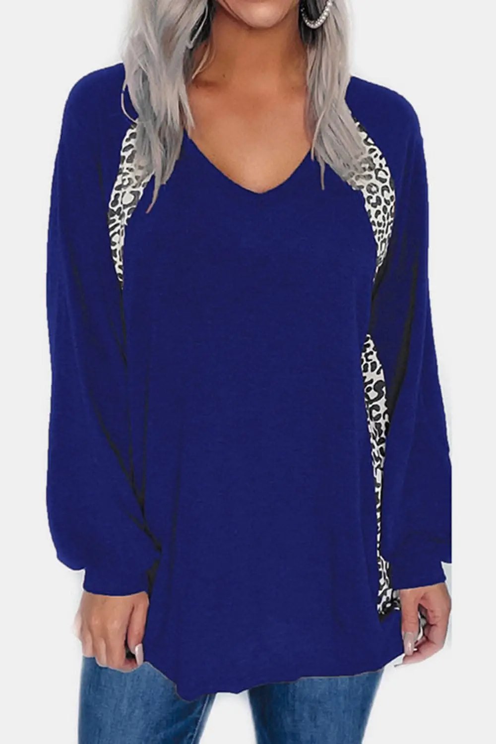 Leopard print v-neck long sleeve tee - Love Salve 