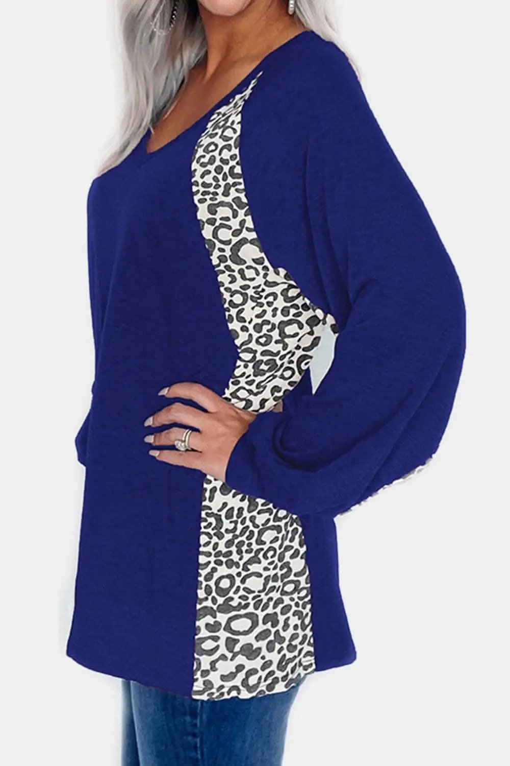 Leopard print v-neck long sleeve tee - Love Salve 