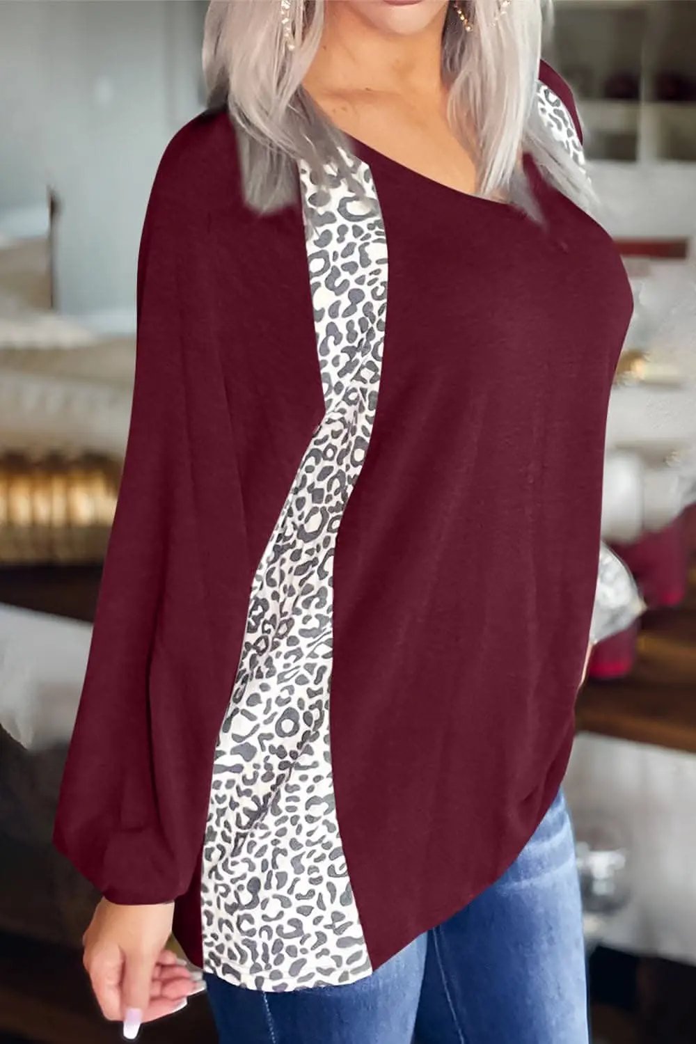 Leopard print v-neck long sleeve tee - Love Salve 