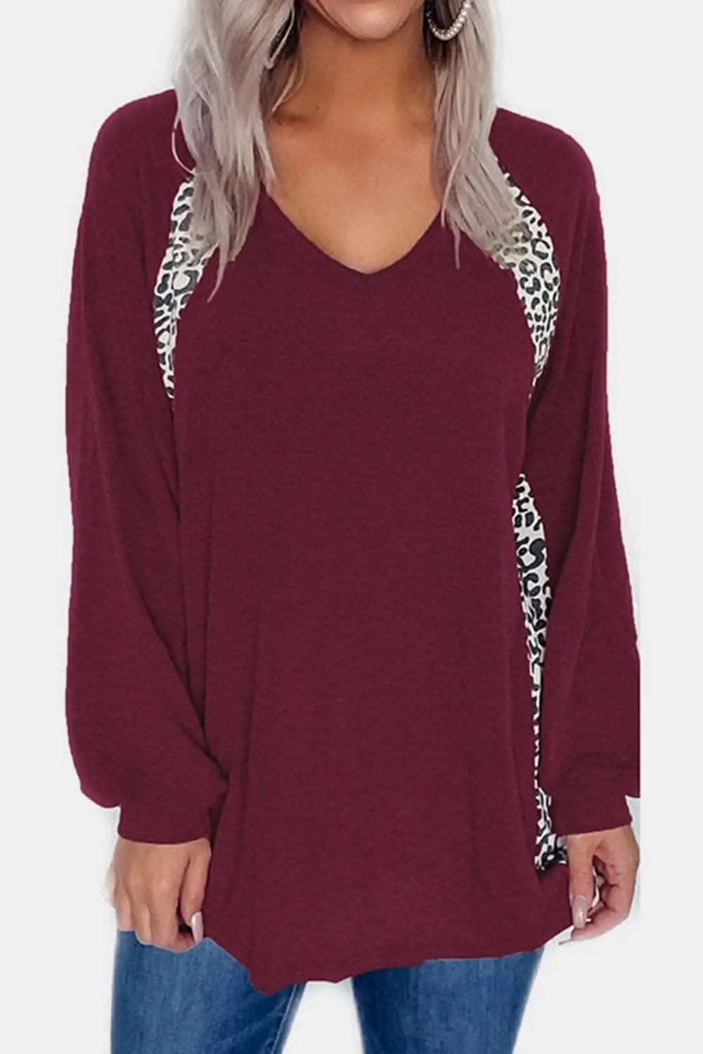 Leopard print v-neck long sleeve tee - Love Salve 
