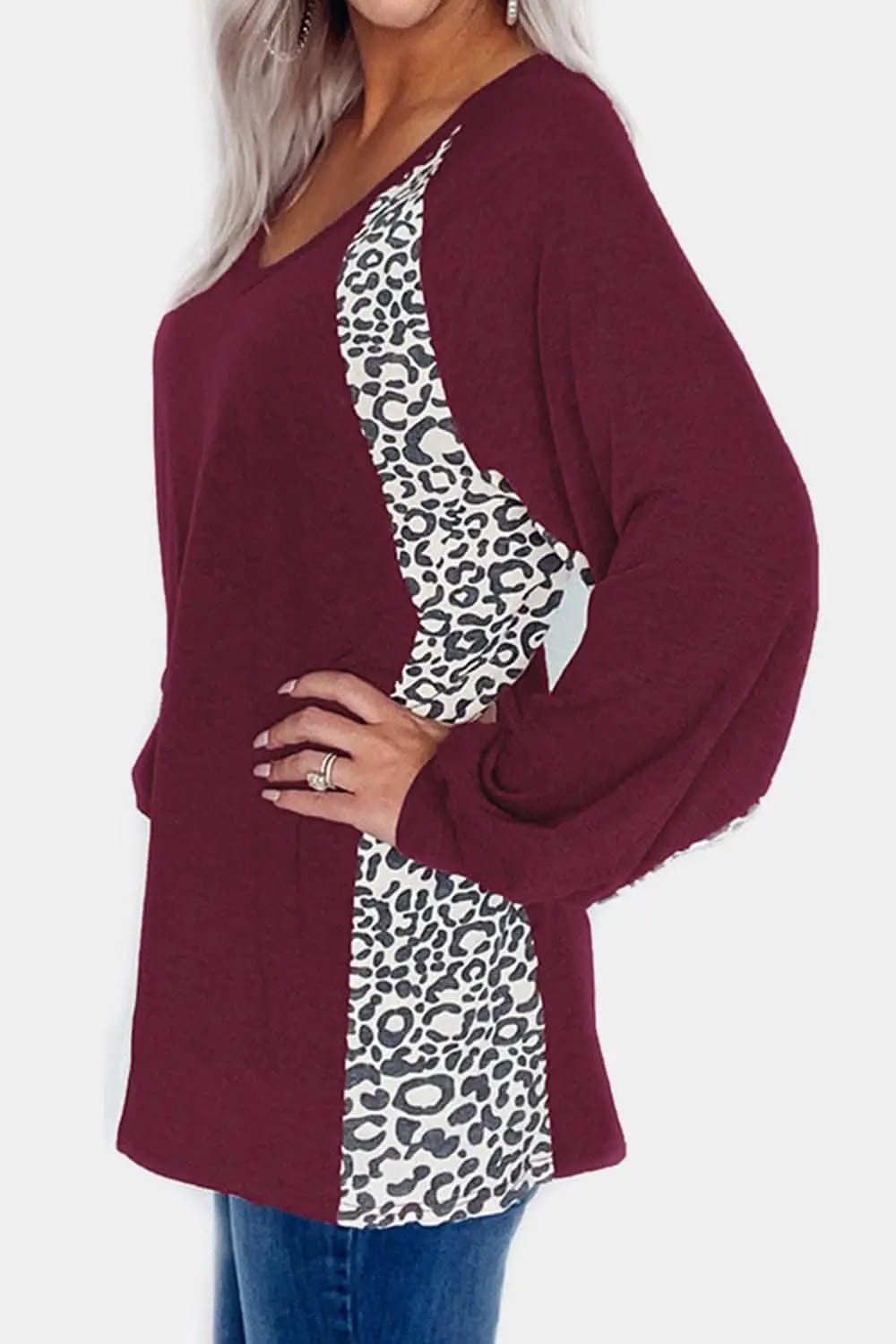 Leopard print v-neck long sleeve tee - Love Salve 