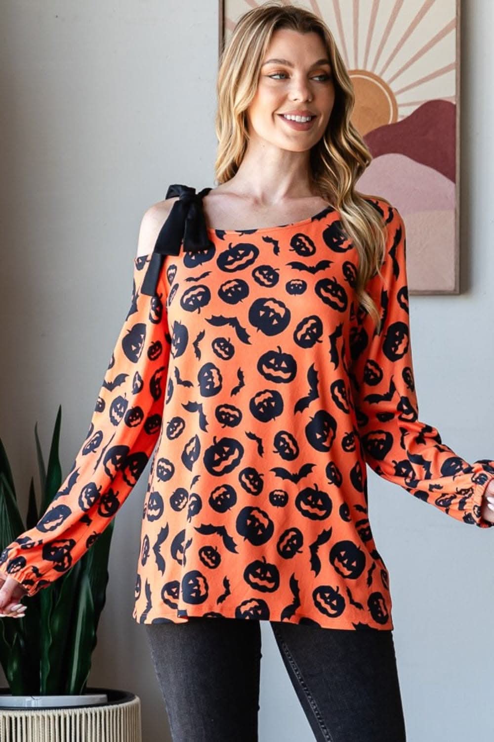 Pumpkin Print One-Shoulder Tee - Love Salve 