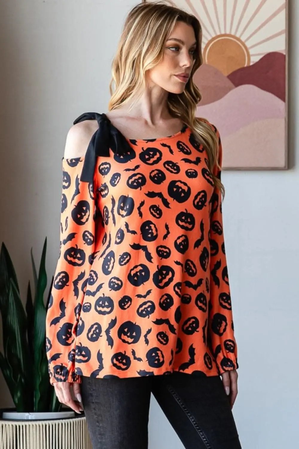 Pumpkin Print One-Shoulder Tee - Love Salve 