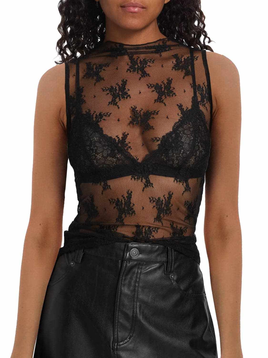Sheer lace mock neck top - Love Salve 