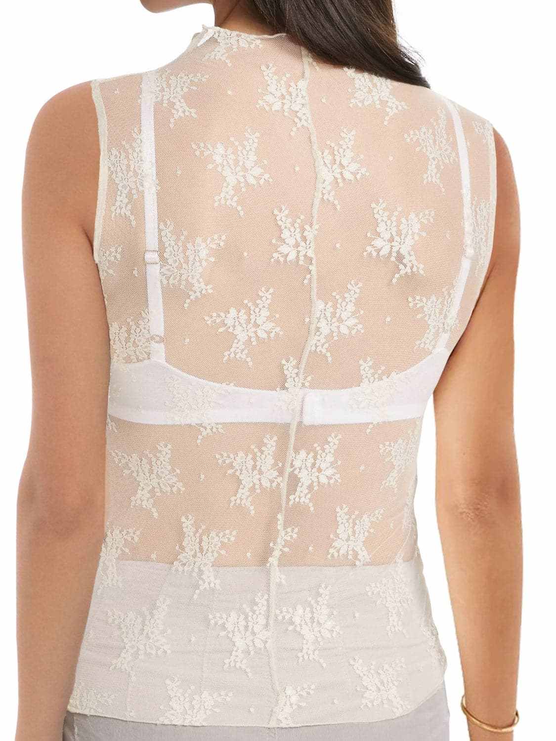 Sheer lace mock neck top - Love Salve 