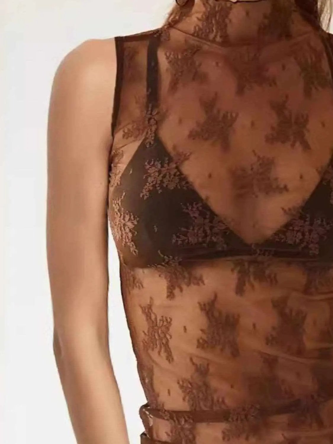 Sheer lace mock neck top - Love Salve 