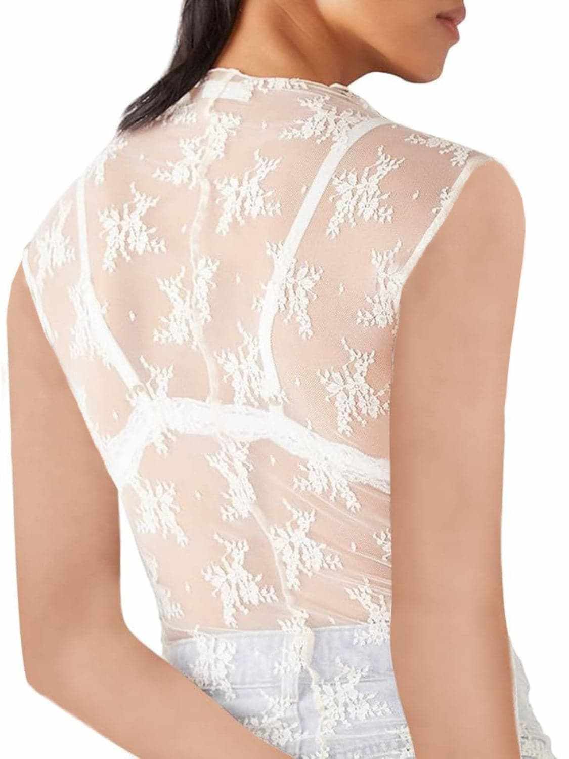 Sheer lace mock neck top - Love Salve 