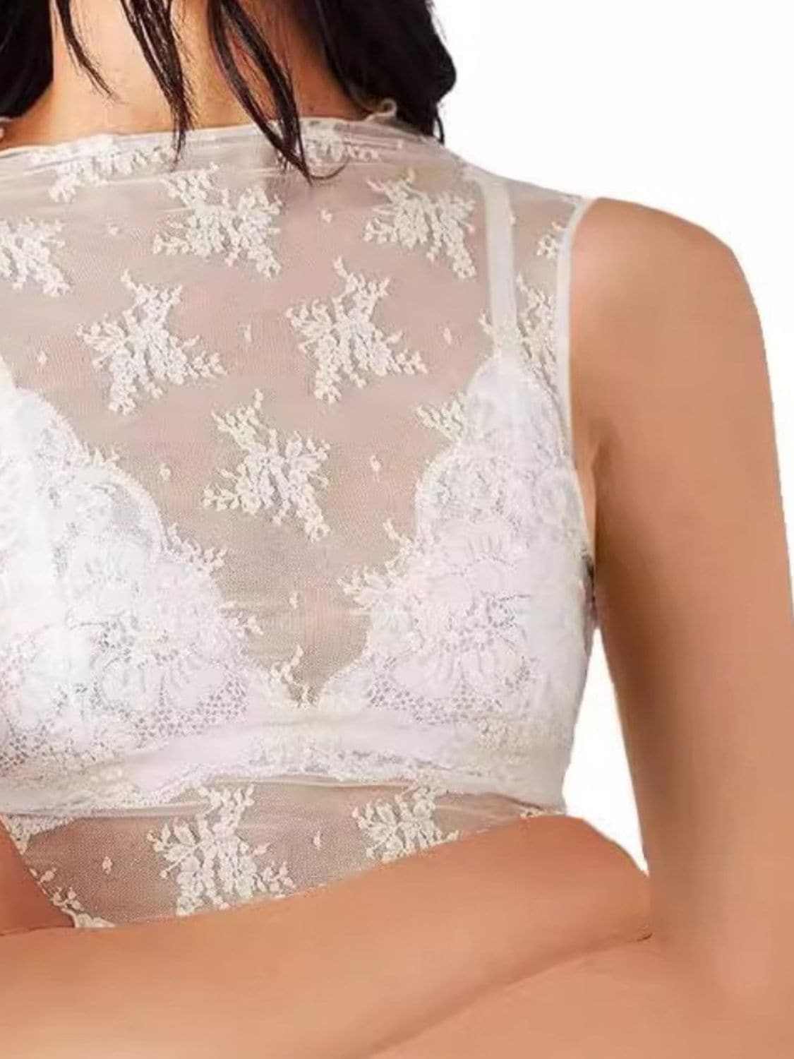 Sheer lace mock neck top - Love Salve 