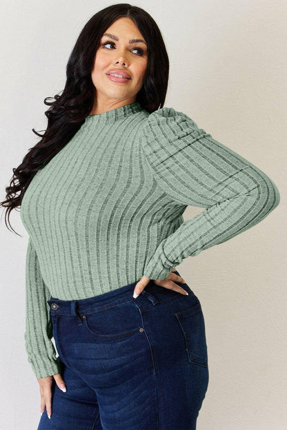 Ribbed Elegance Mock Neck Top with Puff SleevesDiscover Effortless Elegance
 Embrace sophistication with our Ribbed Elegance Mock Neck Top with Puff Sleeves. This top is designed to elevate your everyday wardrobeLove Salve Ribbed Elegance Mock Neck TopTIKTOK