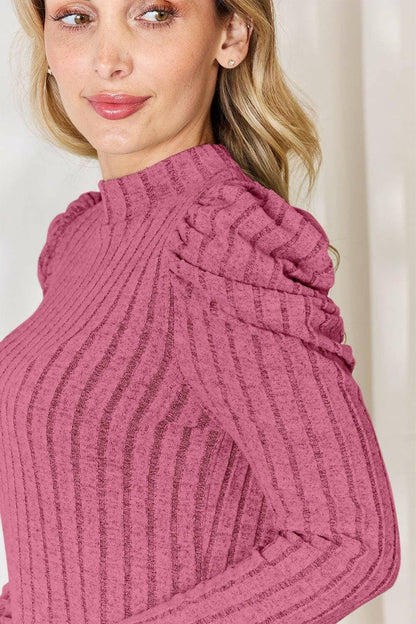 Ribbed Elegance Mock Neck Top with Puff SleevesDiscover Effortless Elegance
 Embrace sophistication with our Ribbed Elegance Mock Neck Top with Puff Sleeves. This top is designed to elevate your everyday wardrobeLove Salve Ribbed Elegance Mock Neck TopTIKTOK