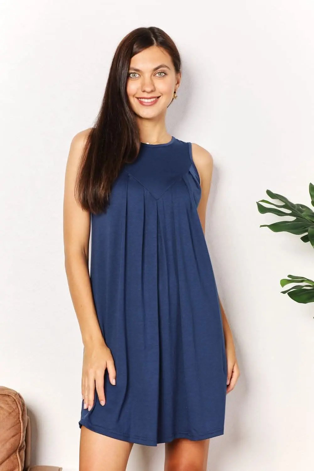 Chic sleeveless mini dress - round neck, soft fit - Love Salve 