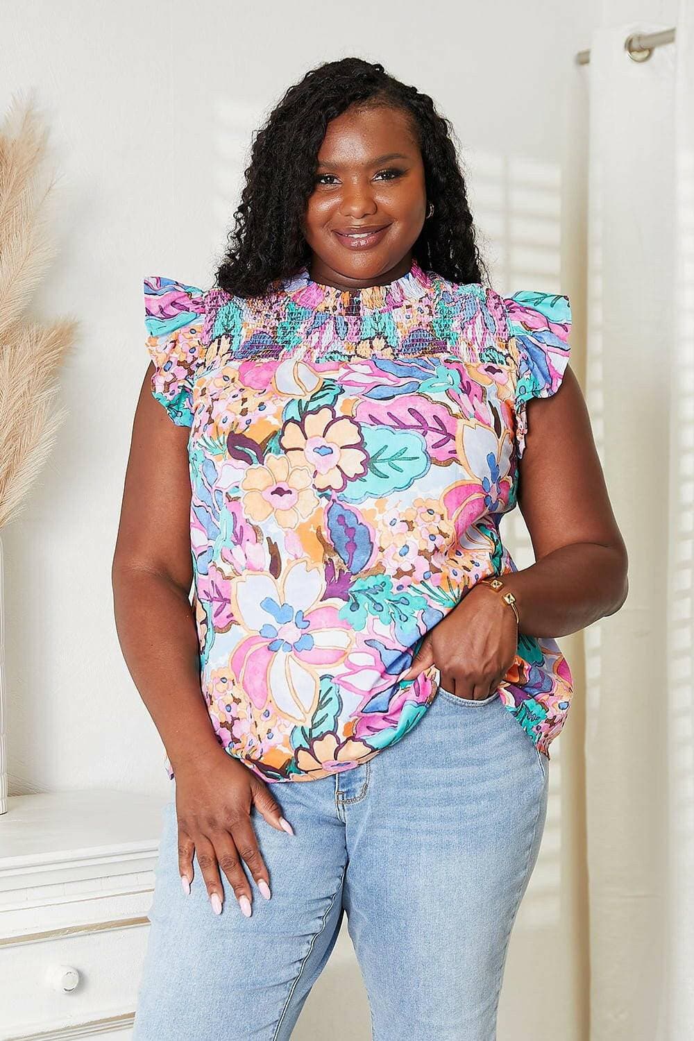 Floral Elegance Cotton Flutter Sleeve TopFloral Elegance Cotton Flutter Sleeve Top
 Embrace a touch of sophistication with the Floral Elegance Cotton Flutter Sleeve Top, designed to effortlessly elevate youLove Salve Floral Elegance Cotton Flutter Sleeve TopTIKTOK