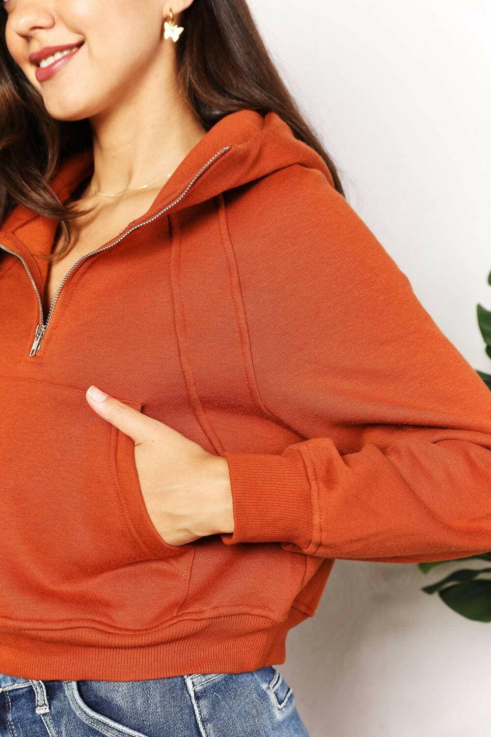 Snug & Stylish Half-Zip Hooded PulloverUpgrade Your Wardrobe with Our Snug &amp; Stylish Half-Zip Hooded Pullover!
 Stay Cozy: Embrace warmth and comfort with the long sleeves, making this pullover perfecLove Salve Snug & Stylish Half-Zip Hooded PulloverTIKTOK