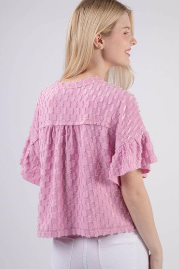 Chic Textured Ruffle Sleeve Top by VERY JChic Textured Ruffle Sleeve Top by VERY J
 Elevate your wardrobe with the Chic Textured Ruffle Sleeve Top by VERY J, where effortless style meets playful elegance.
 Love Salve Chic Textured Ruffle Sleeve TopTIKTOK