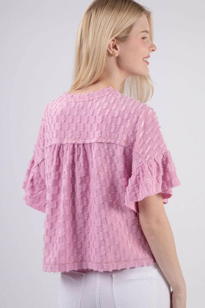 Chic Textured Ruffle Sleeve Top by VERY JChic Textured Ruffle Sleeve Top by VERY J
 Elevate your wardrobe with the Chic Textured Ruffle Sleeve Top by VERY J, where effortless style meets playful elegance.
 Love Salve Chic Textured Ruffle Sleeve TopTIKTOK