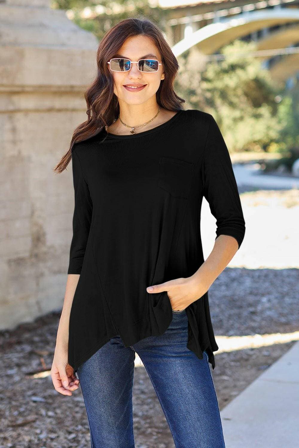 Cozy Chic Round Neck T-Shirt with Handy PocketElevate your everyday style with the Cozy Chic Round Neck T-Shirt with Handy Pocket. This essential wardrobe piece combines comfort and practicality, making it a musLove Salve Cozy Chic Round NeckTIKTOK