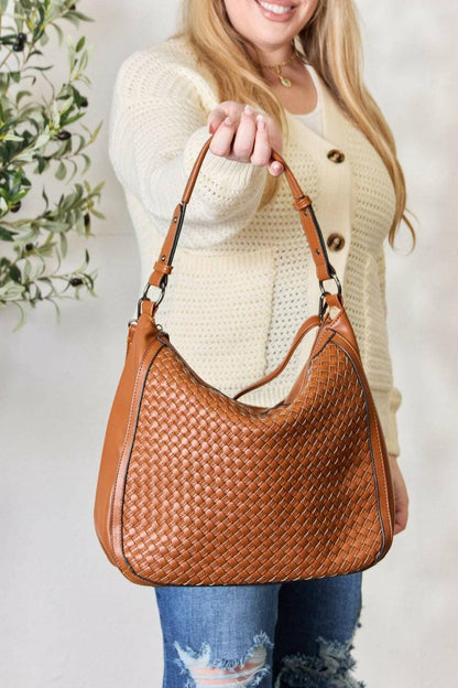 Stylish handcrafted vegan leather shoulder bag with unique woven design