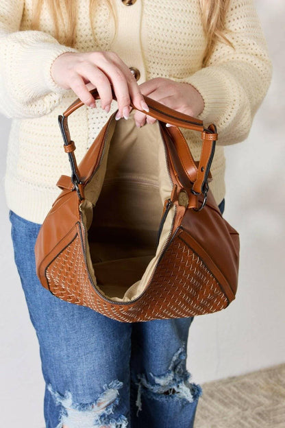 Stylish handcrafted vegan leather shoulder bag with unique woven design