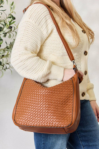 Stylish handcrafted vegan leather shoulder bag with unique woven design