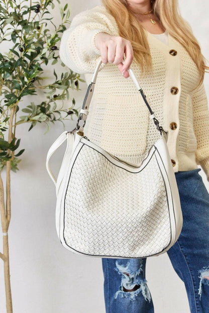 Stylish handcrafted vegan leather shoulder bag with unique woven design