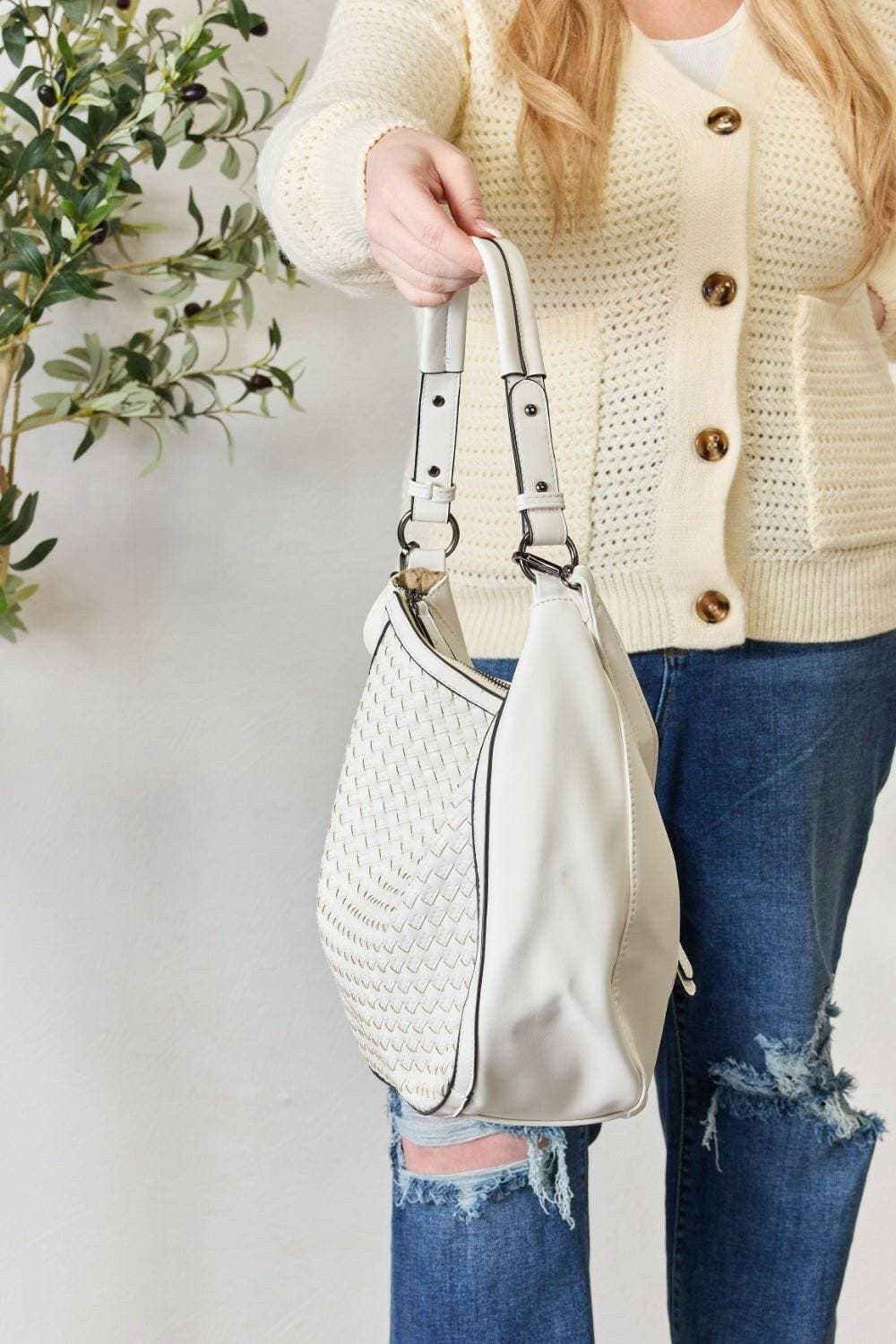 Stylish handcrafted vegan leather shoulder bag with unique woven design