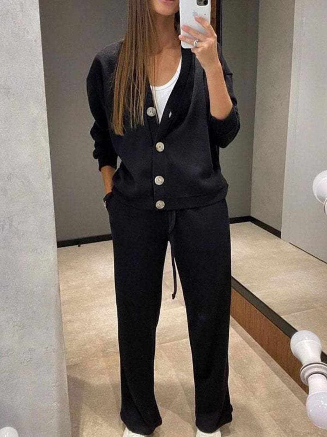 Chic button-up shirt & pants set - Love Salve 