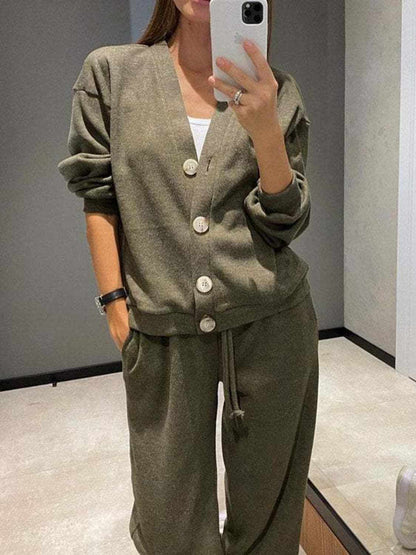 Chic button-up shirt & pants set - Love Salve 