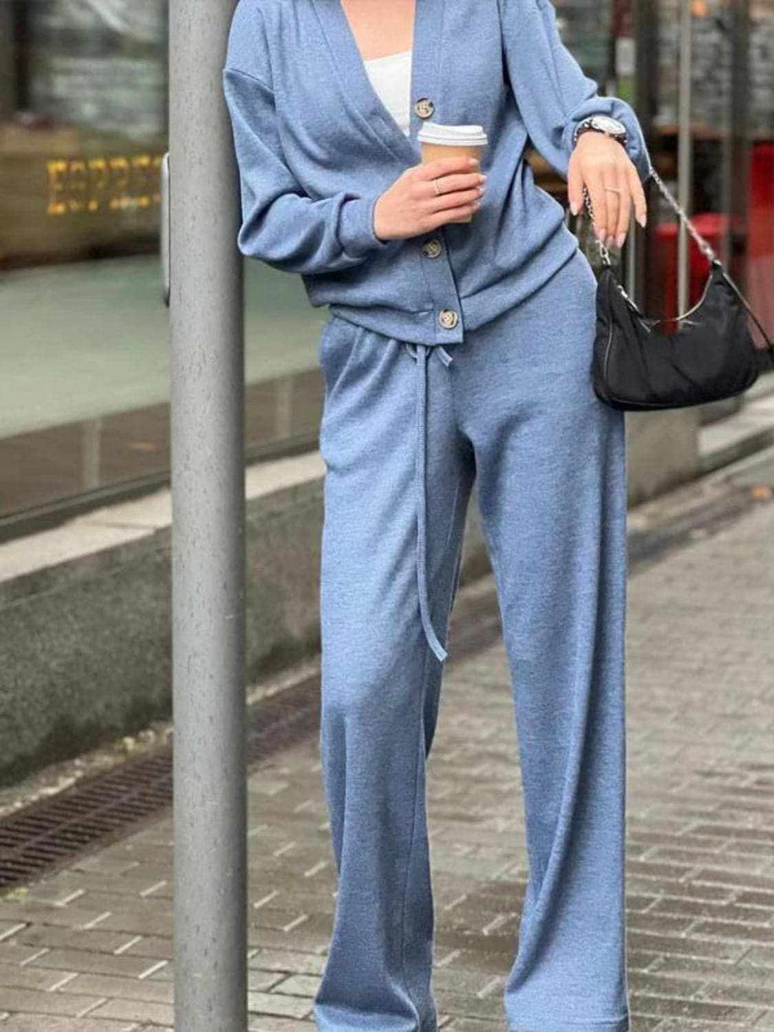 Chic button-up shirt & pants set - Love Salve 