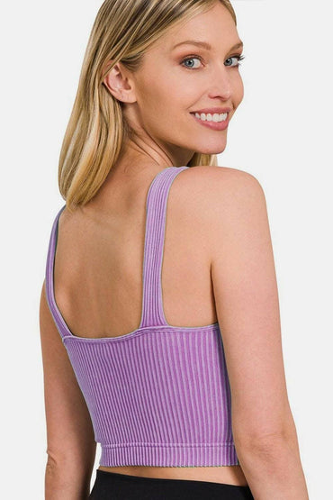 Zenana Washed Ribbed Cropped Bra Tank - Stylish Comfort in Vintage Wash - Love Salve 