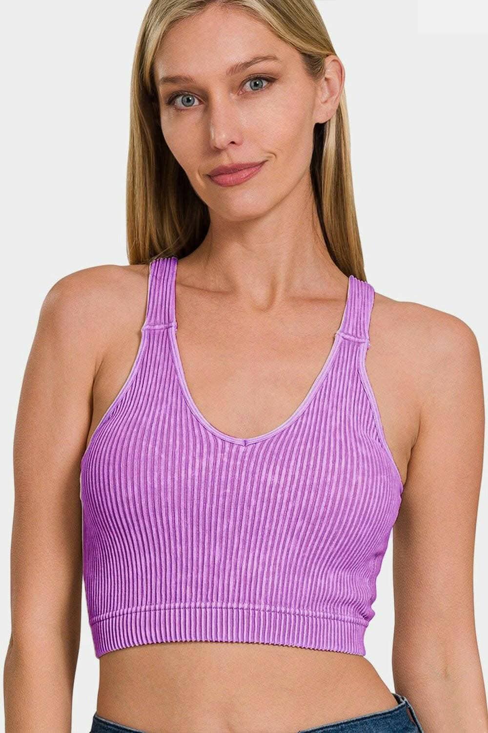 Zenana Washed Ribbed Cropped Bra Tank - Stylish Comfort in Vintage Wash - Love Salve 