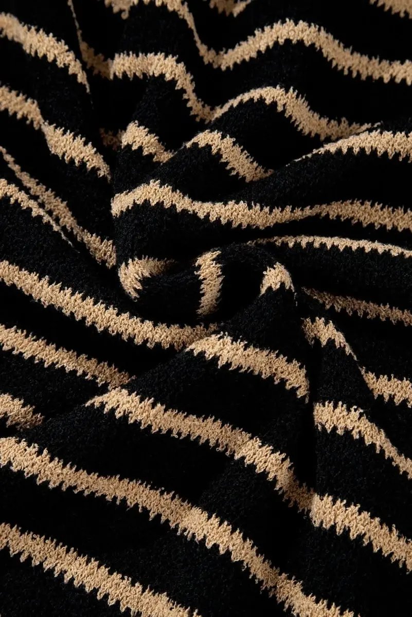 Trendy Black Striped Oversized Round Neck Sweater - Love Salve 