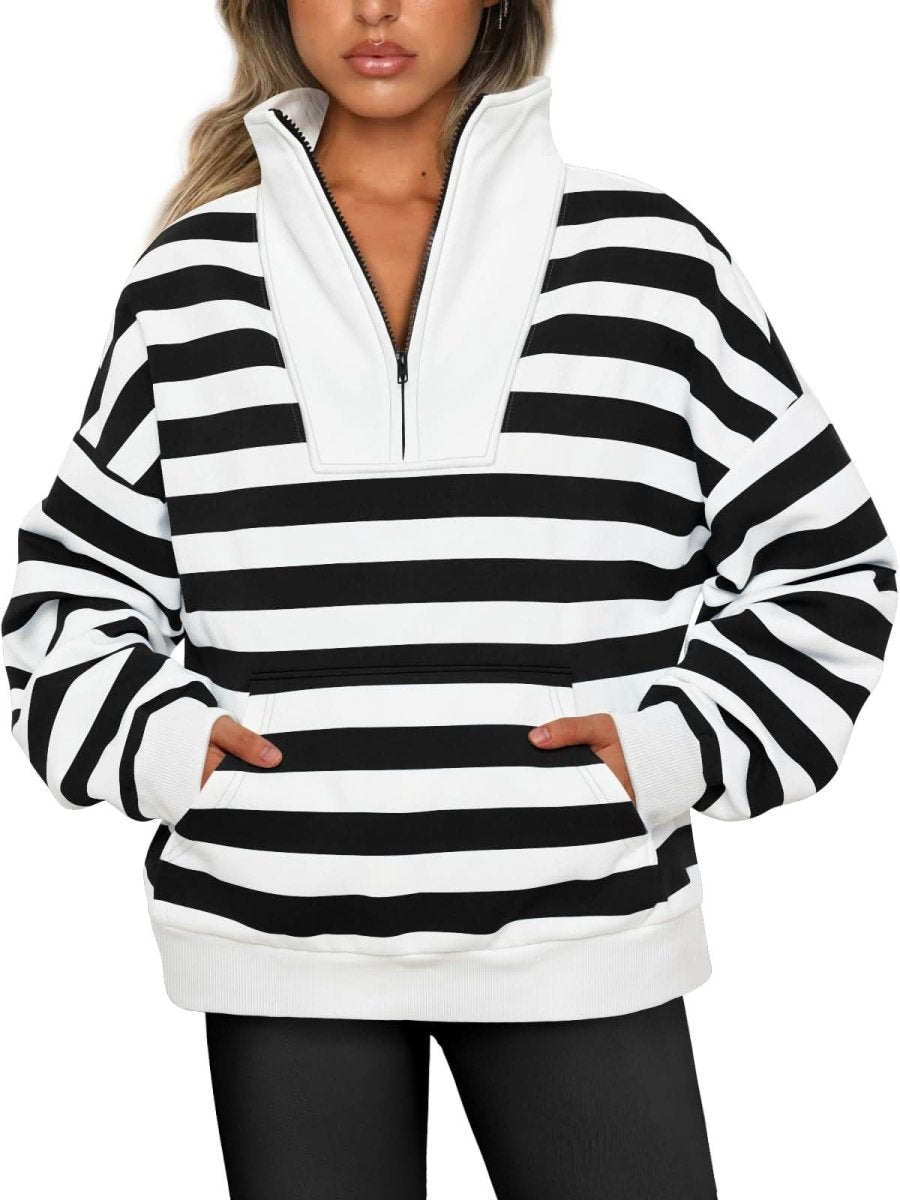 Trendy Queen Sweatshirts Half Zip Pullover Quarter Zip Oversized Hoodies Sweaters Comfy Fall Outfits 2024 Y2K Winter Clothes - Love Salve 
